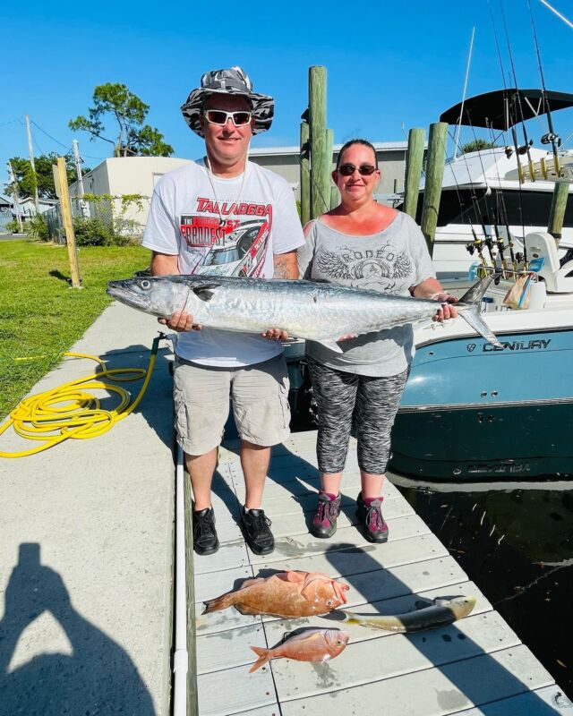 First king of the year and a stud. Happy 10 year anniversary to our customers that landed him. Come fish with the best reviewed charter in Panama City Beach. JustFishPCB  #panamacitybeach #kingmackerel #deepseafishing #fishingcharters